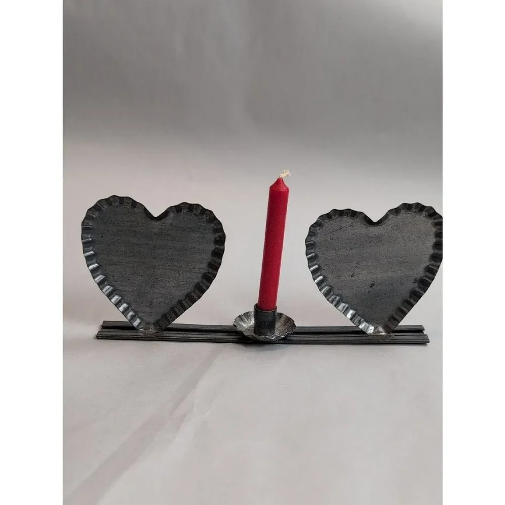 Vintage Metal Double Heart Candle Holder - Rustic Home Accent
